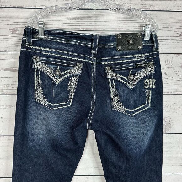 Miss Me Jeans Womens 30 Blue Easy Boot Midrise Sequin Rodeo Stretch Western - Picture 4 of 13